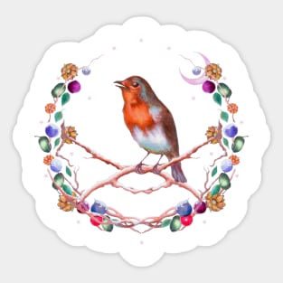 Robin Song and Berry Wreath Sticker